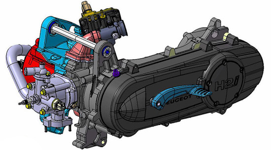 Schéma du moteur H2i où on aperçoit le système d'injection.