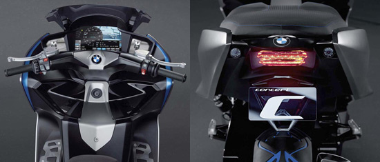 Tableau de bord avec écrans LCD et arrière du maxi-scooter BMW