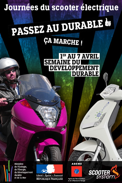 Affiche des Journées du scooter électrique 2010, organisées dans le cadre de la Semaine du développement durable