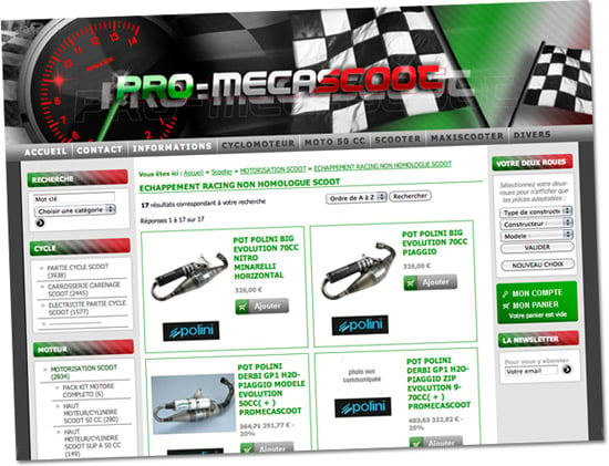 Aperçu du site de vente en ligne de pièces scooter Pro-Mecascoot