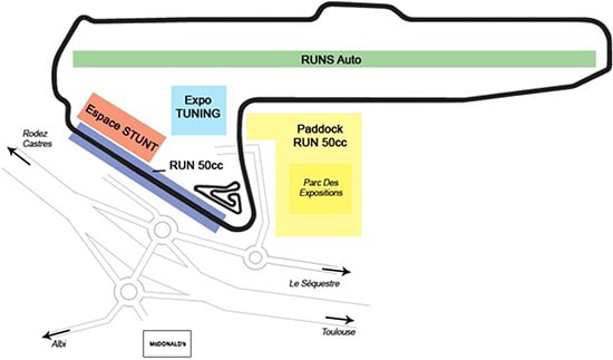 Plan du Circuit d'Albi durant le 7ème Rassemblement des Stunters du Sud