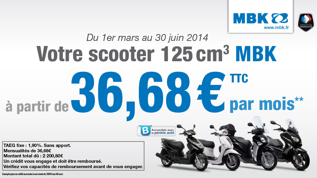 MBK propose une offre de crédit sur sa gamme scooter 125cm3