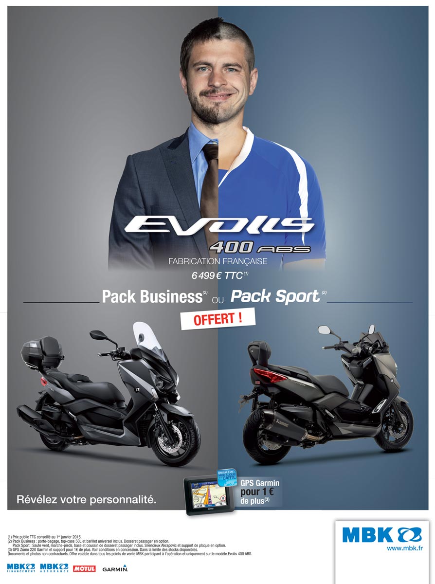 Pack Business ou Sport offert pour l'achat d'un maxi-scooter MBK Evolis 400