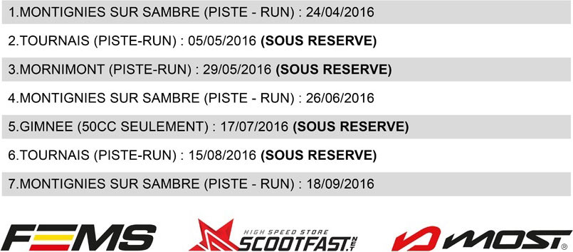 Calendrier des épreuves 2016 de la FEMS (runs et endurance en Belgique)