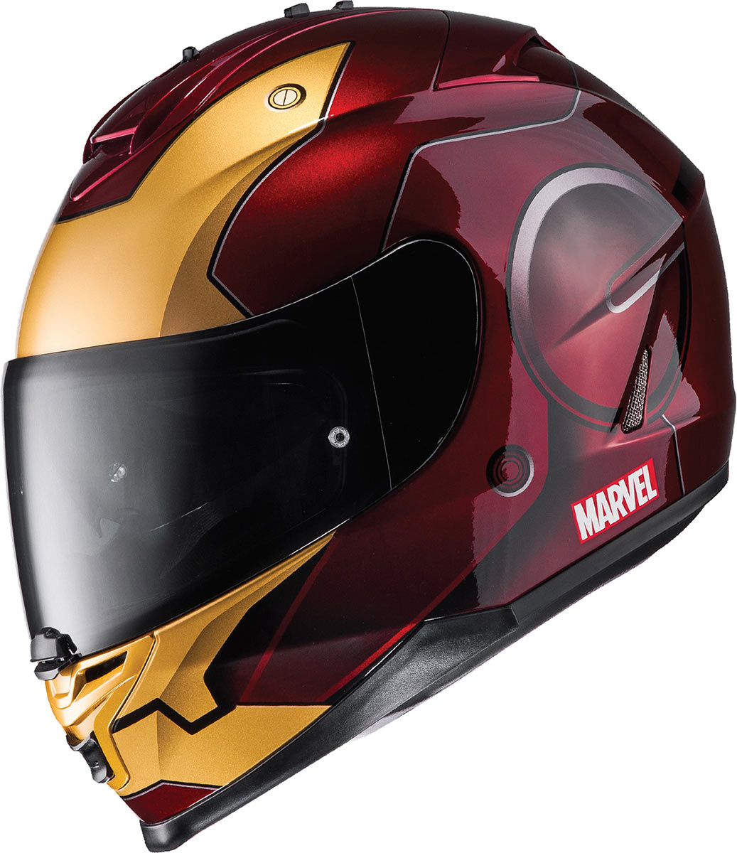 Ce casque HJC IS-17 profite de graphismes Iron Man sous licence Marvel