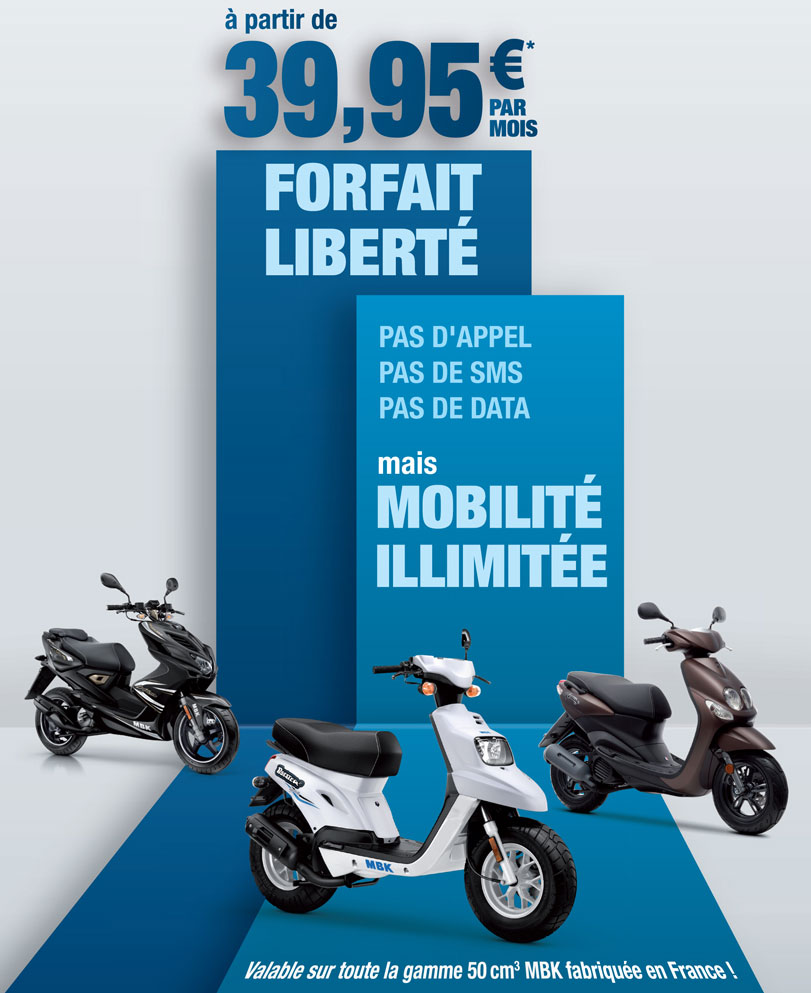 Le forfait liberté MBK est une offre de crédit sur la gamme scooter 50cm3
