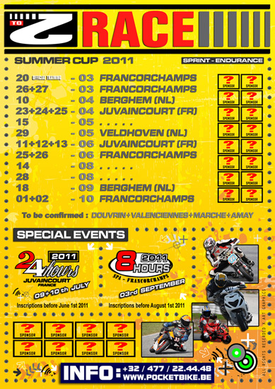 Calendrier des courses et épreuves spéciales du championnat scooter 2Race Summer Cup 2011