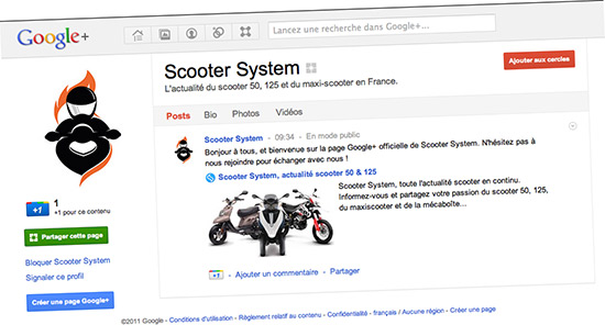 Aperçu de la page Google+ de Scooter System