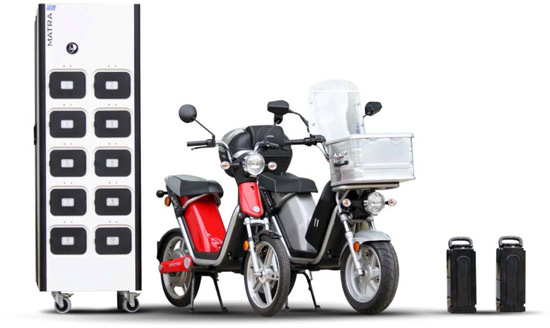 La borne de recharge libre service Matra Bat'Lib pour scooter électrique