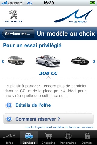 Application de location scooter Peugeot Mu pour smartphone iPhone