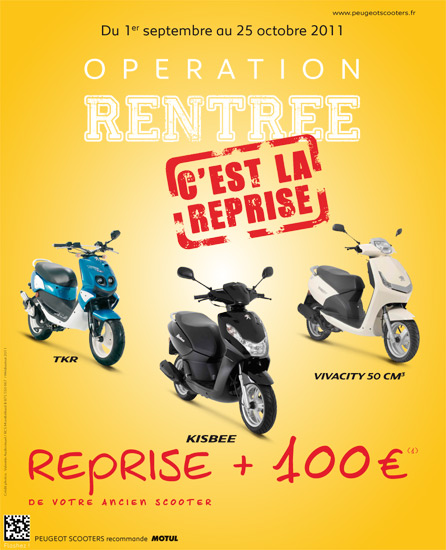 Offre de reprise de 100 euros sur les scooters 50cc TKR, Vivacity et Kisbee