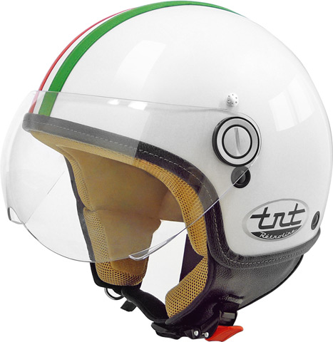 Casque moto et scooter TNT Helmets Retroline, jet rétro avec déco Italia