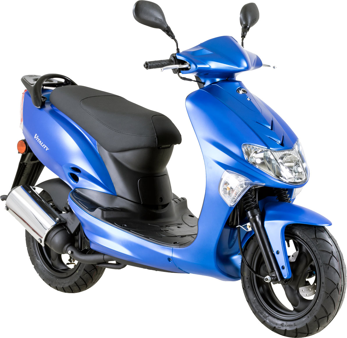 Si certaines décos sont bicolores, le scooter 50cc est aussi proposé en bleu uni