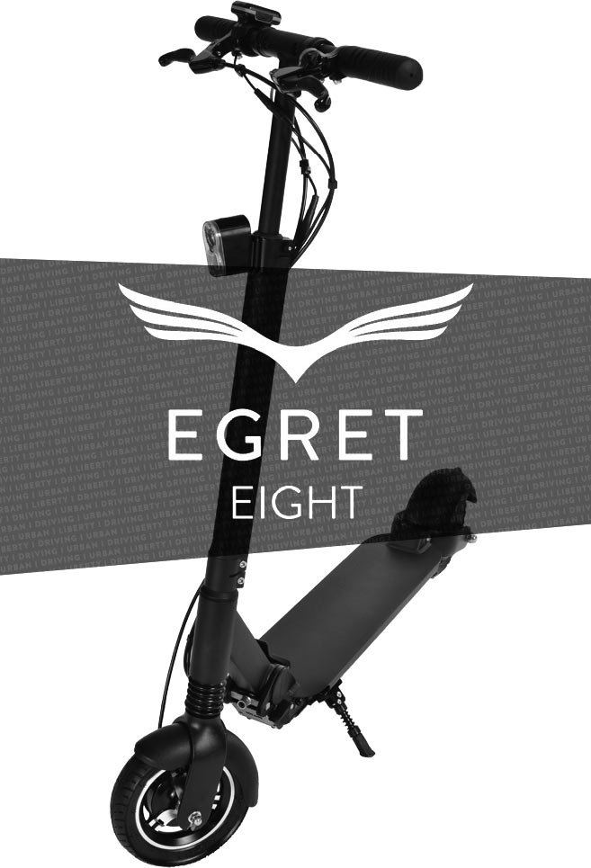 Le haut-de-gamme est complété par cette trottinette Egret Eight en 8 pouces