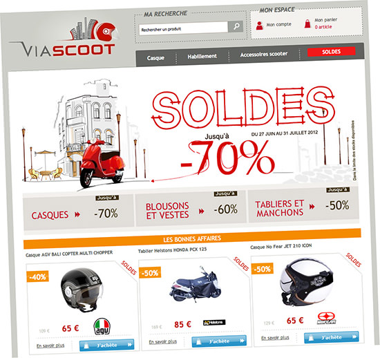 Visuellement réussi, le site Viascoot propose 5000 références pour les scootéristes
